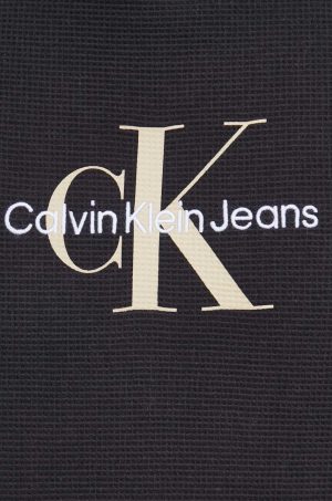 Βαμβακερή μπλούζα Calvin Klein Jeans χρώμα: μαύρο, με κουκούλα